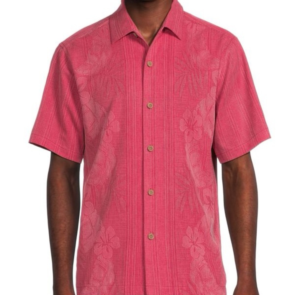 Tommy Bahama Bali Border Floral Jacquard Short Sleeve Silk Button-Up Shirt